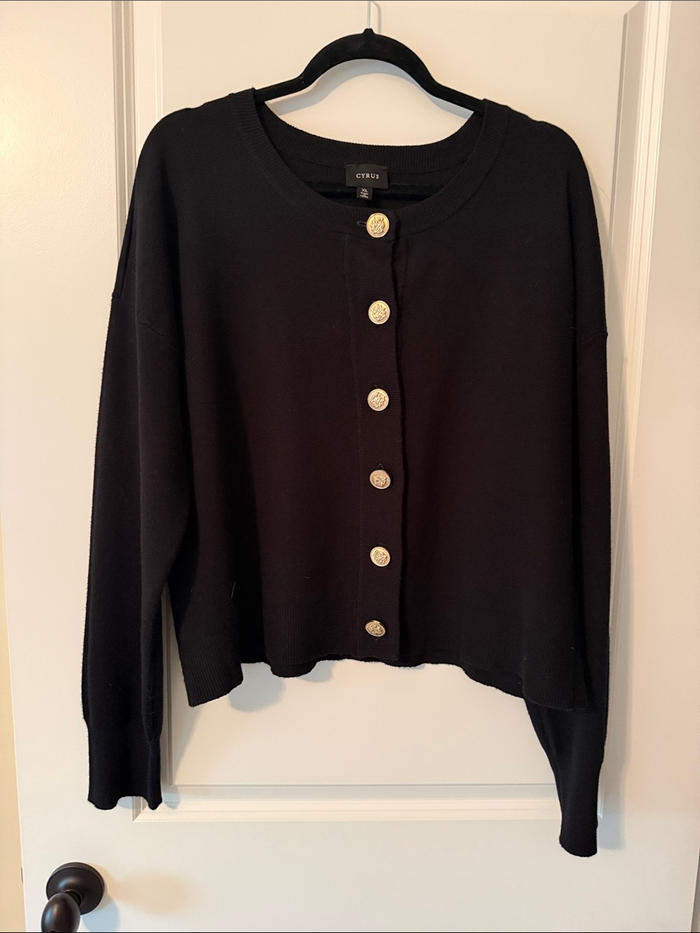 Cyrus Black Cardigan with Gold Button Accent